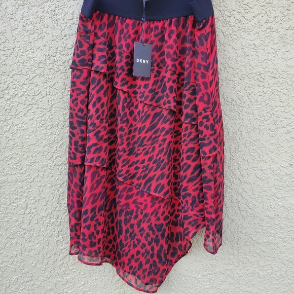 NWT DKNY Animal Print Asymmetrical Ruffle Skirt - Picture 2 of 2